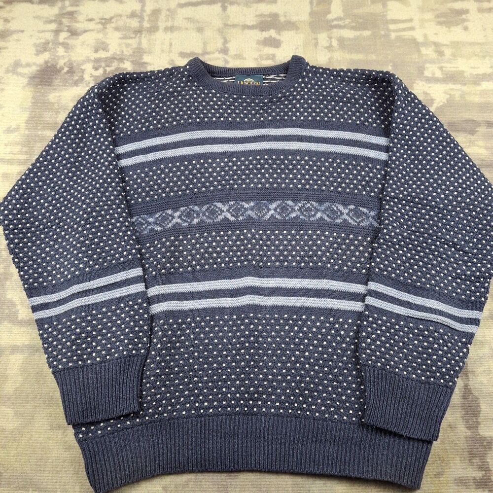 Vintage Jantzen Sweater Mens Large L Birdseye Fair Isle Geometric Knit USA Made